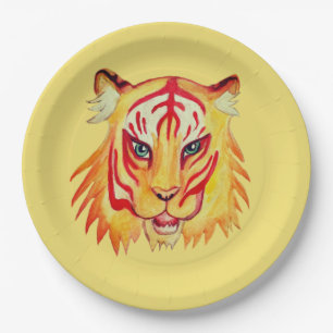 Tiger Face  Drawing Custom Paper Plates 9 in