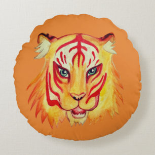 Tiger Face  Drawing  Round throw cushion 41 cm