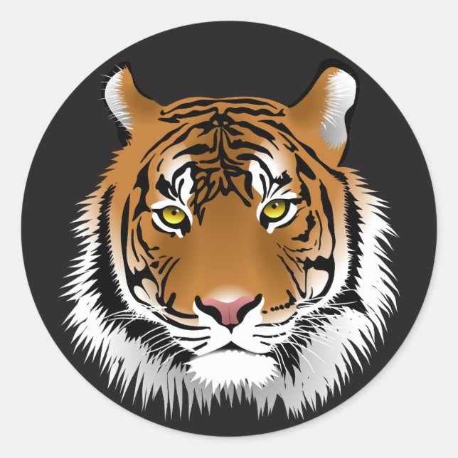 Tiger Face Illustrative Round Glossy Stickers (Front)