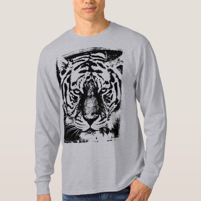 Tiger Face Mens Modern Template Long Sleeve Grey T-Shirt (Front)