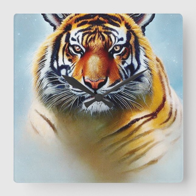 Tiger Face Painting - Striking Wildlife Artwork   Square Wall Clock (Front)