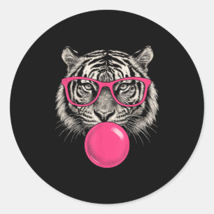 Tiger Face Pink Sungles Wild Animal Jungle Funny D Classic Round Sticker