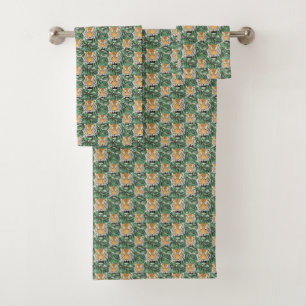 Tiger Face with Jungle Leaves Bath Towel Set