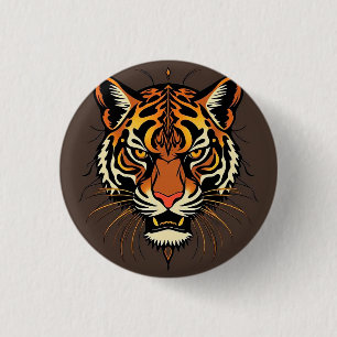 Tiger Face with Tribal Patterns 3 Cm Round Badge
