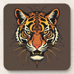 Tiger Face with Tribal Patterns Coaster