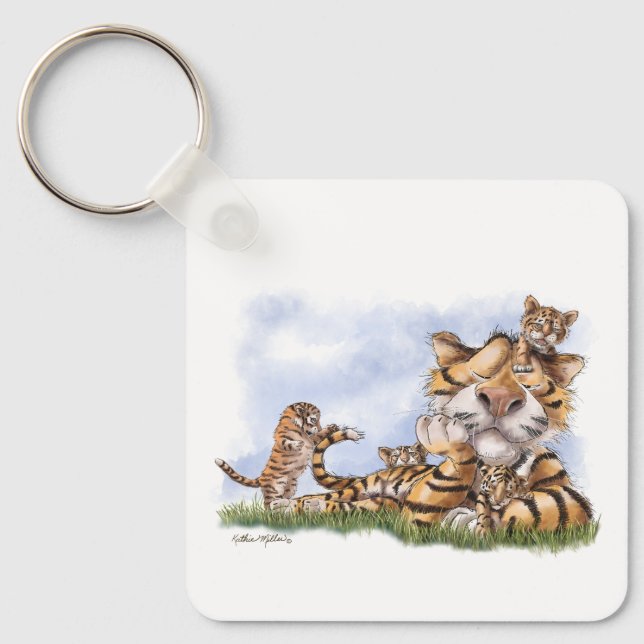 Tiger Family Cartoon Key Ring (Front)