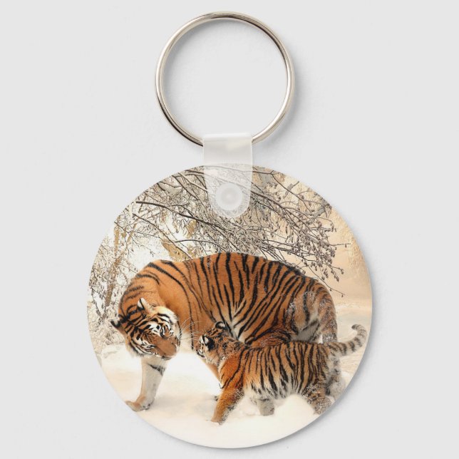 Tiger family in winter key ring (Front)