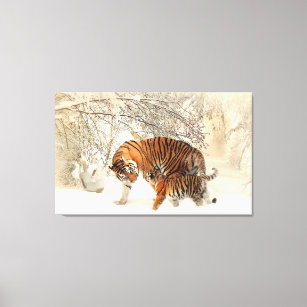 Tiger Family in Winter Landscape Canvas Print