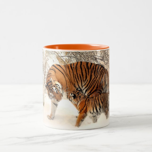 Tiger Family Two-Tone Coffee Mug (Center)