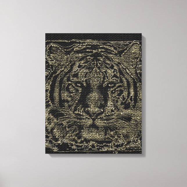 Tiger Fine Art on Burlap Rustic Jute #4 Canvas Print (Front)