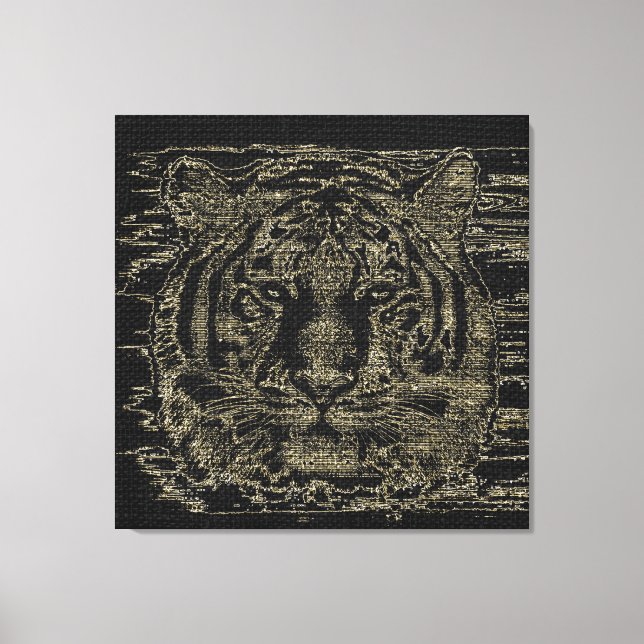 Tiger Fine Art on Burlap Rustic Jute #4 Canvas Print (Front)
