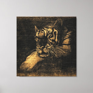 Tiger Fine Art on Burlap Rustic Jute #5 Canvas Print