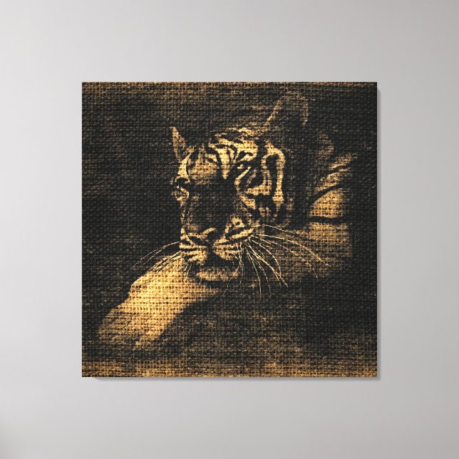 Tiger Fine Art on Burlap Rustic Jute #5 Canvas Print (Front)