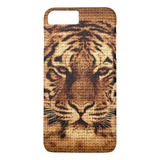 Tiger Fine Art on Burlap Rustic Jute Case-Mate iPhone Case (Back)