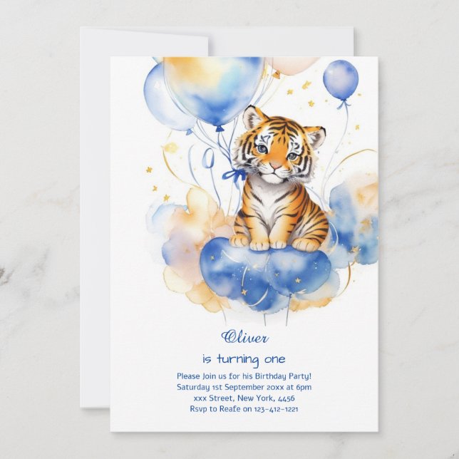 Tiger First Birthday Invitation (Front)