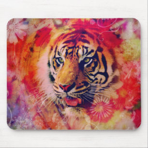 Tiger Floral Digital Art Mouse Mat