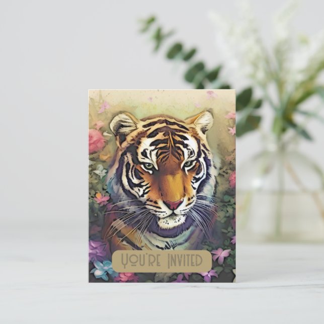 Tiger Flower Invitation QR Code Postcard (Standing Front)