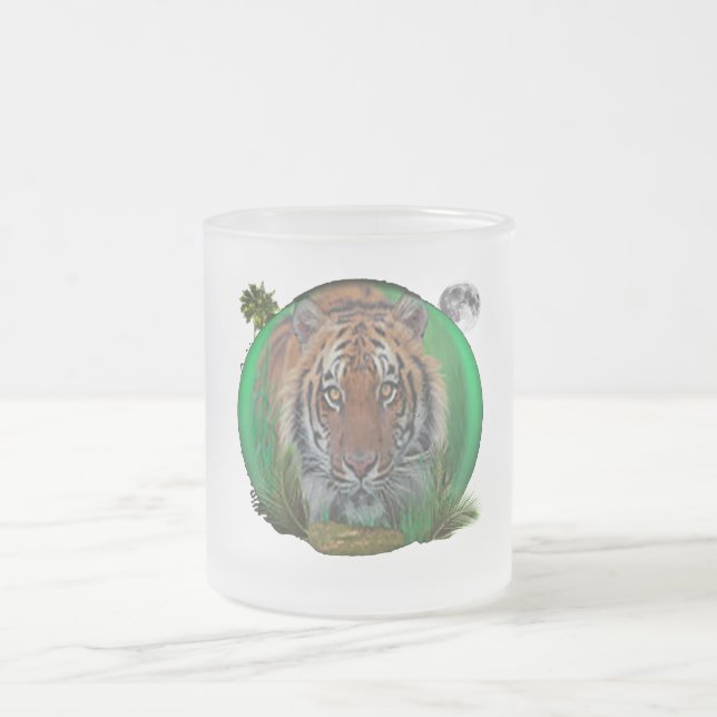Tiger Frosted Glass Coffee Mug (Center)