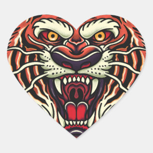 Tiger Full Face Oldschool Tattoo Style Sticker 