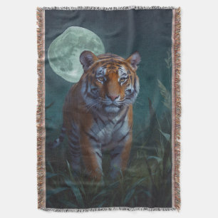 Tiger & Full Moon Throw Blanket