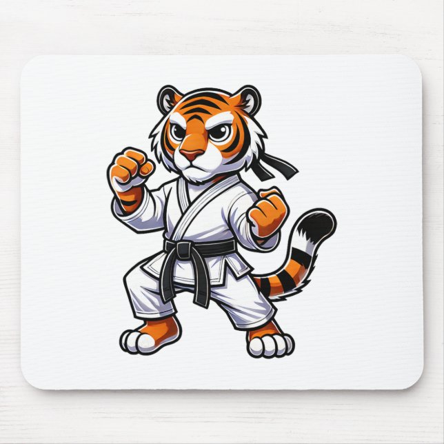 Tiger Funny Karate Athlete Black Belt Boys Girls K Mouse Mat (Front)