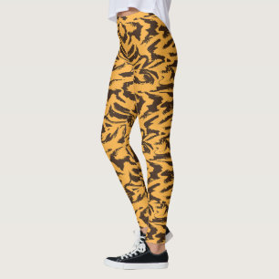 Tiger Fur Grey Orange Wild Animal Stripes Pattern Leggings