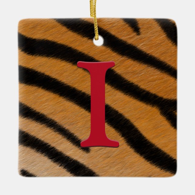 Tiger Fur Personalised Monogram & Message Alphabet Ceramic Ornament (Front)