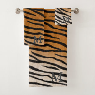 Tiger Fur Realistic Animal Print Monogrammed Bath Towel Set