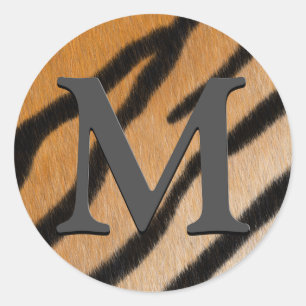 Tiger Fur Realistic Animal Print Monogrammed Classic Round Sticker