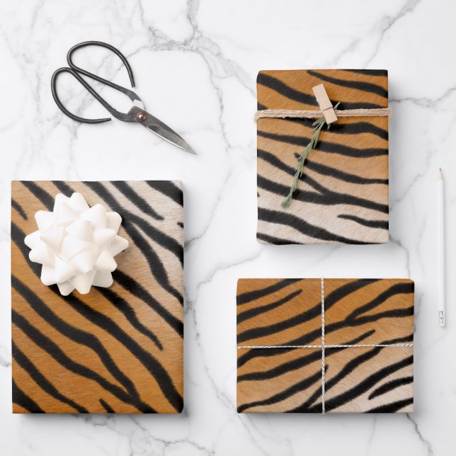 Tiger Fur Realistic Striped Wild Animal Print Wrapping Paper Sheet (Front)