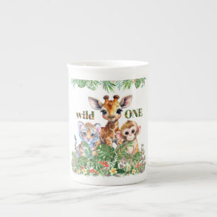 Tiger Giraffe Monkey Wild One Bone China Mug
