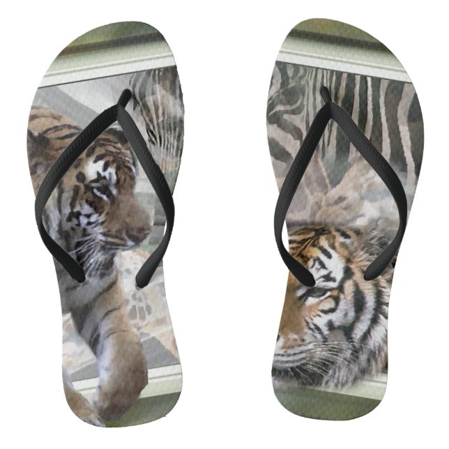 Tiger Giraffe Zebra Lovers Flip Flops (Footbed)