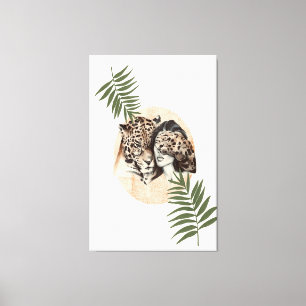 tiger girl jungle green leaves  canvas print