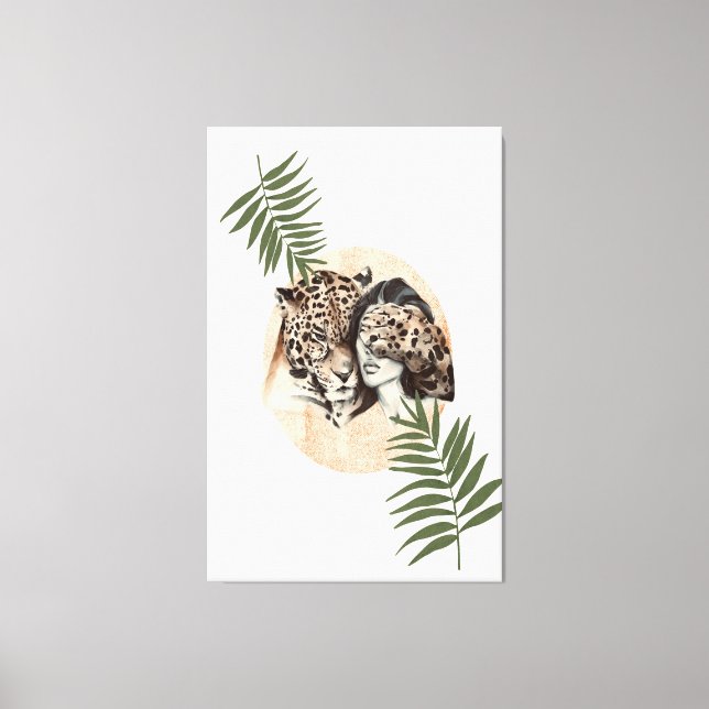 tiger girl jungle green leaves  canvas print (Front)
