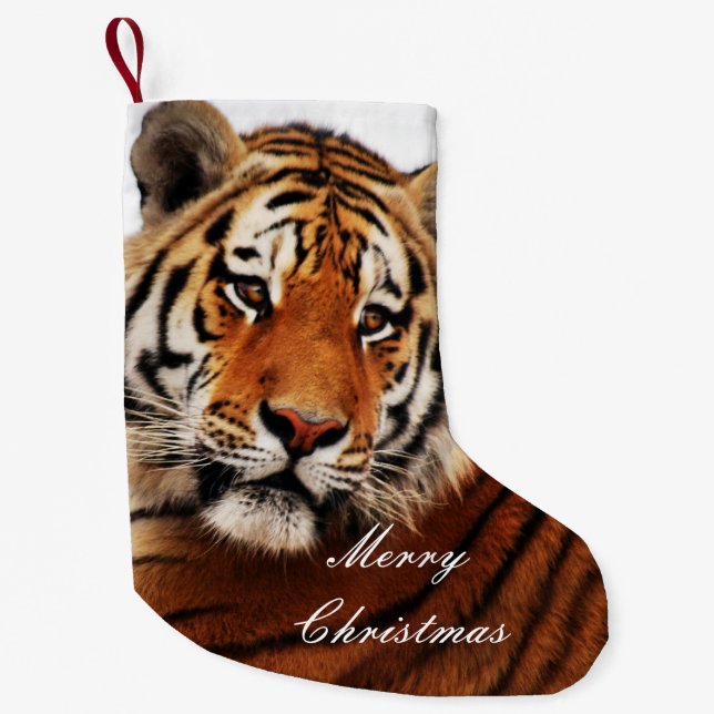 Tiger glance sideways photo small christmas stocking (Front)
