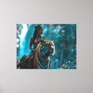 Tiger Goddess - A woman in nature riding a tiger Canvas Print