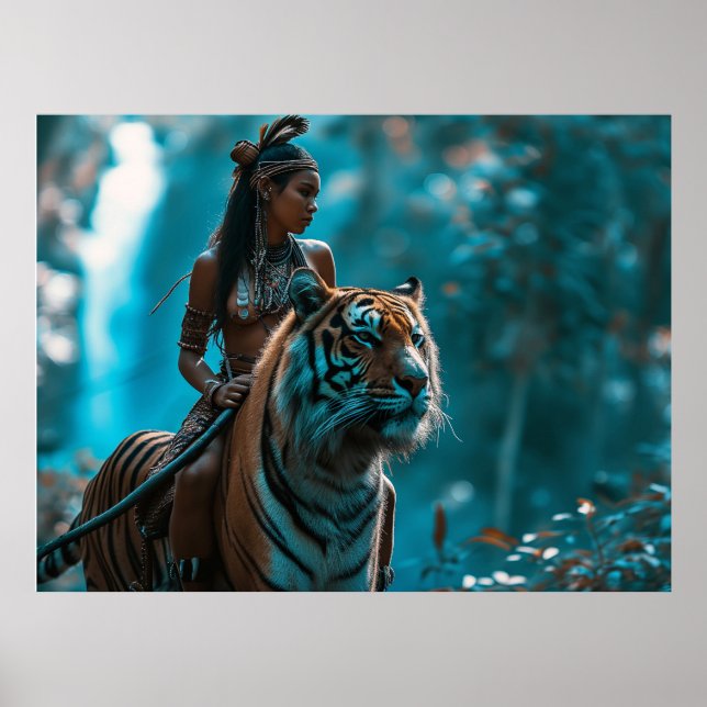 Tiger Goddess - A woman in nature riding a tiger Poster (Front)