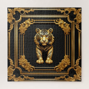 Tiger gold and black ornamental frame jigsaw puzzle