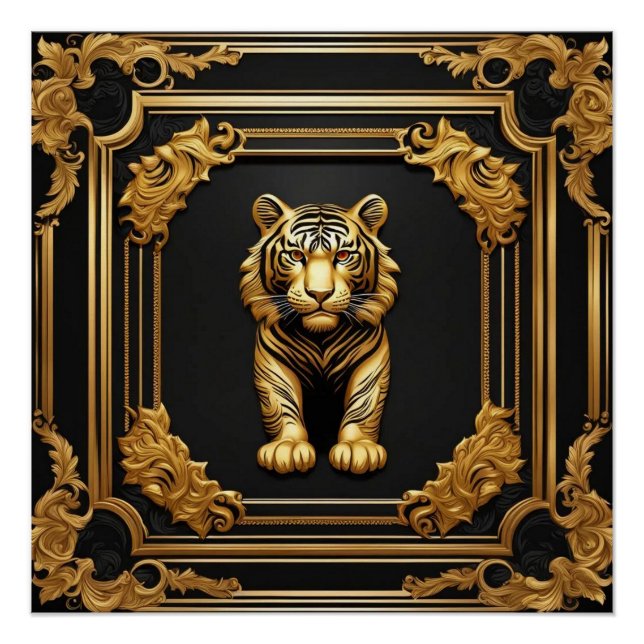 Tiger gold and black ornamental frame poster (Front)