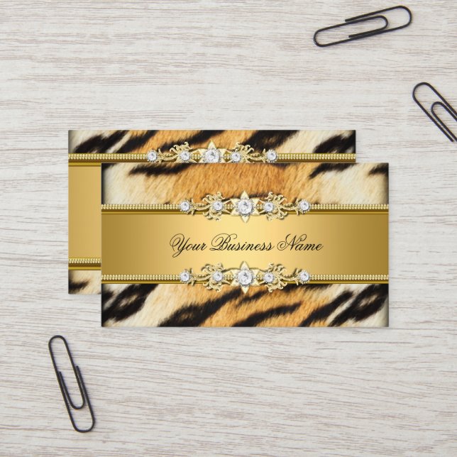 Tiger Gold Animal Black Jewel Look Image Business Card (Front/Back In Situ)