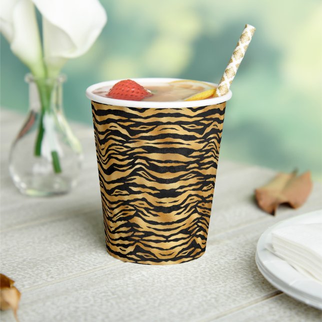 Tiger Gold Black Animal Print Paper Cups (Insitu)