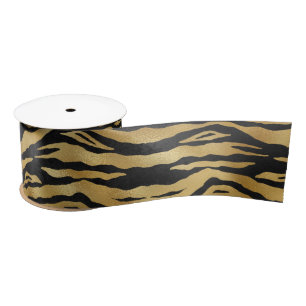 Tiger Gold Black Animal Print Satin Ribbon