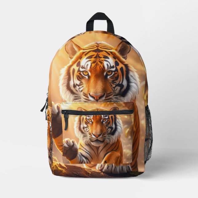 Tiger - Golden Tiger Greeting  Printed Backpack (Front)