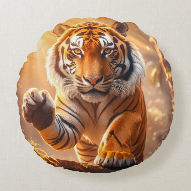Tiger - Golden Tiger Round Cushion (Front)