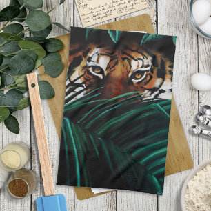 Tiger Green Jungle Leaves Tea Towel