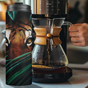 Tiger Green Jungle Leaves Thermal Tumbler