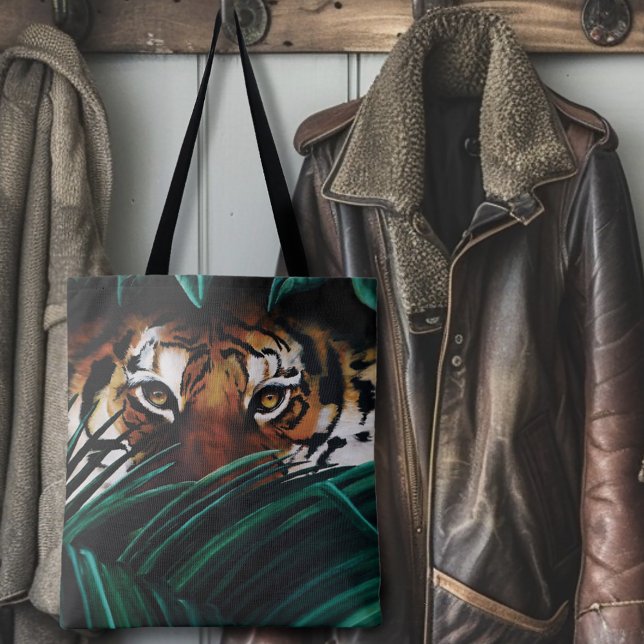 Tiger Green Jungle Leaves Tote Bag (Creator Uploaded)