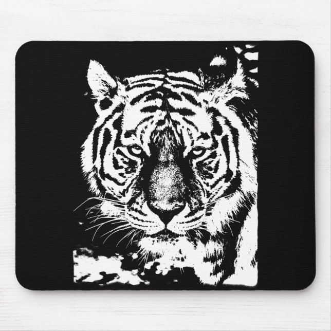Tiger Head Black And White Pop Art Template Mouse Mat (Front)