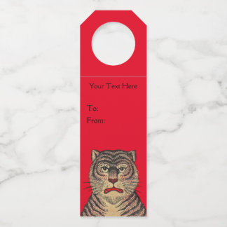 Tiger Head Black Stripes Fierce Face Vibrant Red Bottle Tag