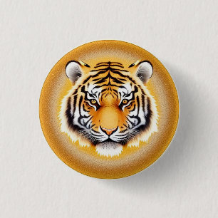 Tiger Head Framed with Golden Glowing Aura 3 Cm Round Badge